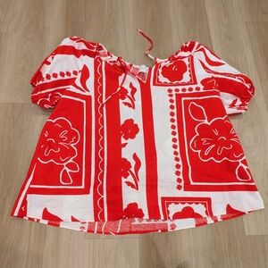Sabo Kit Mini Blouse Red Voyage Linen Size M